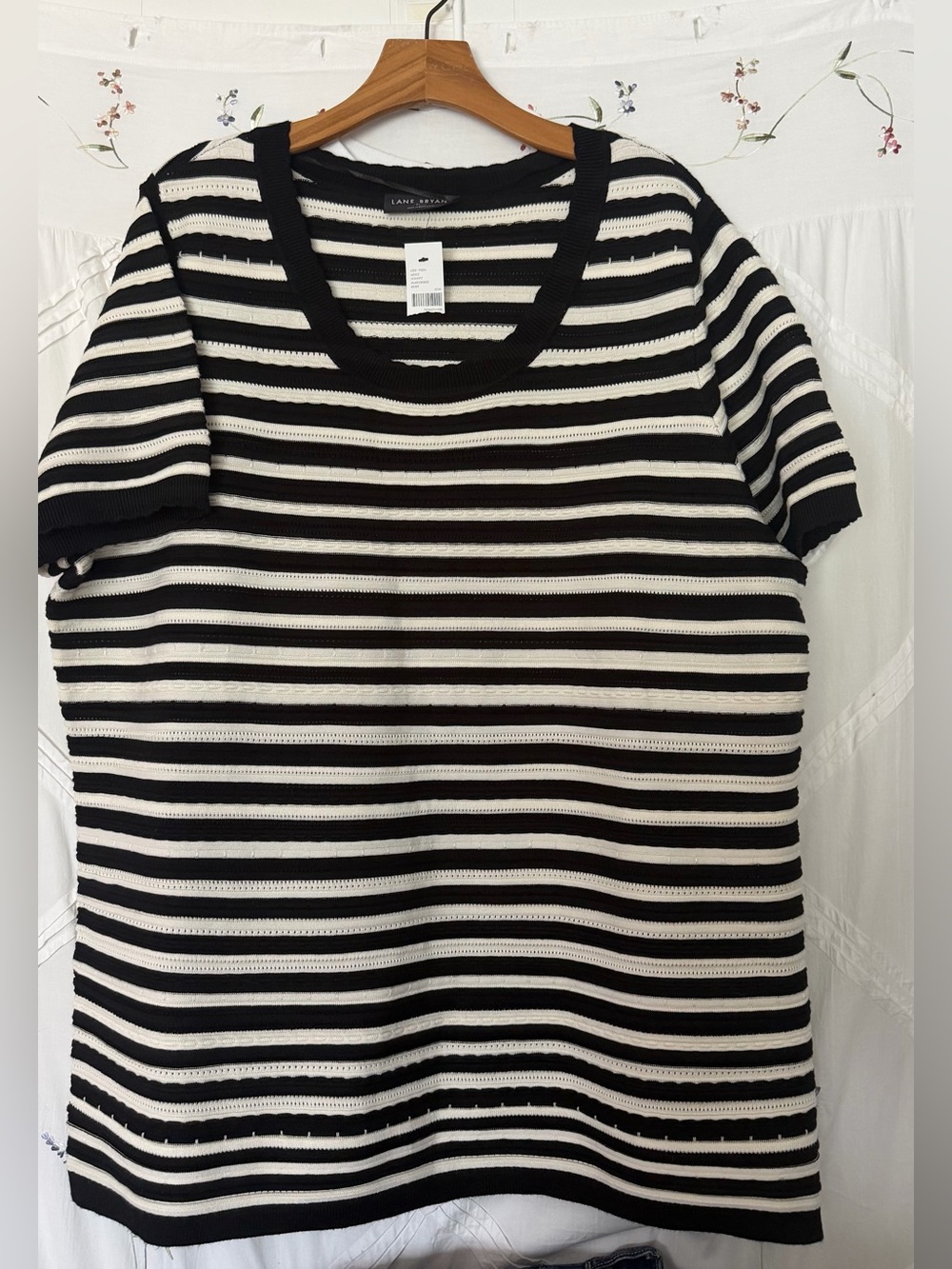 Lane Bryant Black and White Striped Short Sleeve Knit Top